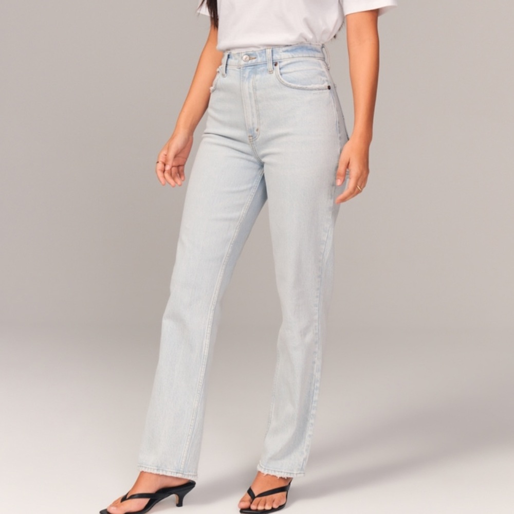 Abercrombie & Fitch High Rise Straight Light Wash Jeans